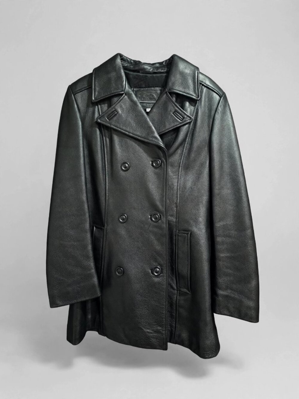 The Olde Hide House Genuine Leather Double-Breasted Coat | Men's S | Black